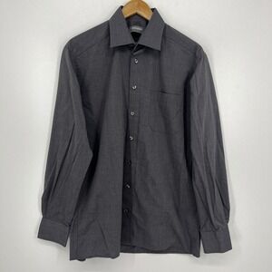 Leonardo Bugelfrei Mens Charcoal‎ Gray Long Sleeve Button Down Dress Shirt M 40